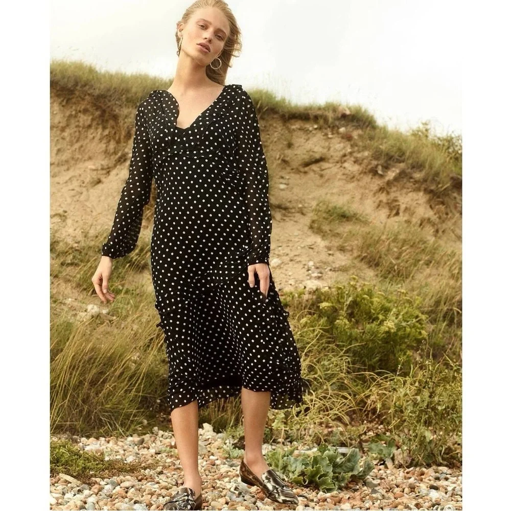 Anthropologie Black and White Polka Dot Long Sleeve Dress - Picture 5 of 7